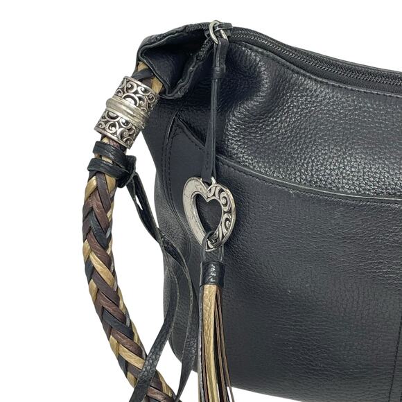 Brighton Barbados Ziptop Hobo Shoulder Bag Black Pebbled Leather Authentic - Picture 5 of 16